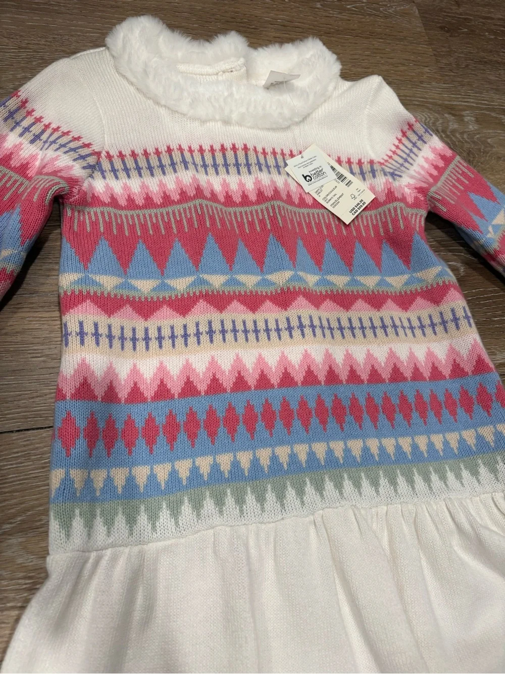 Gymboree Cream Knit Dress with Pink & Blue Fair Isle